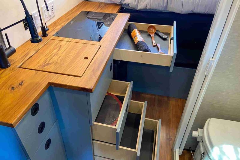 Galley module with butcher block top and sink