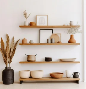 floating shelves, wall shelves, floating shelves kitchen, hardwood shelves, shelf organization, floating bookshelves, bookcase,