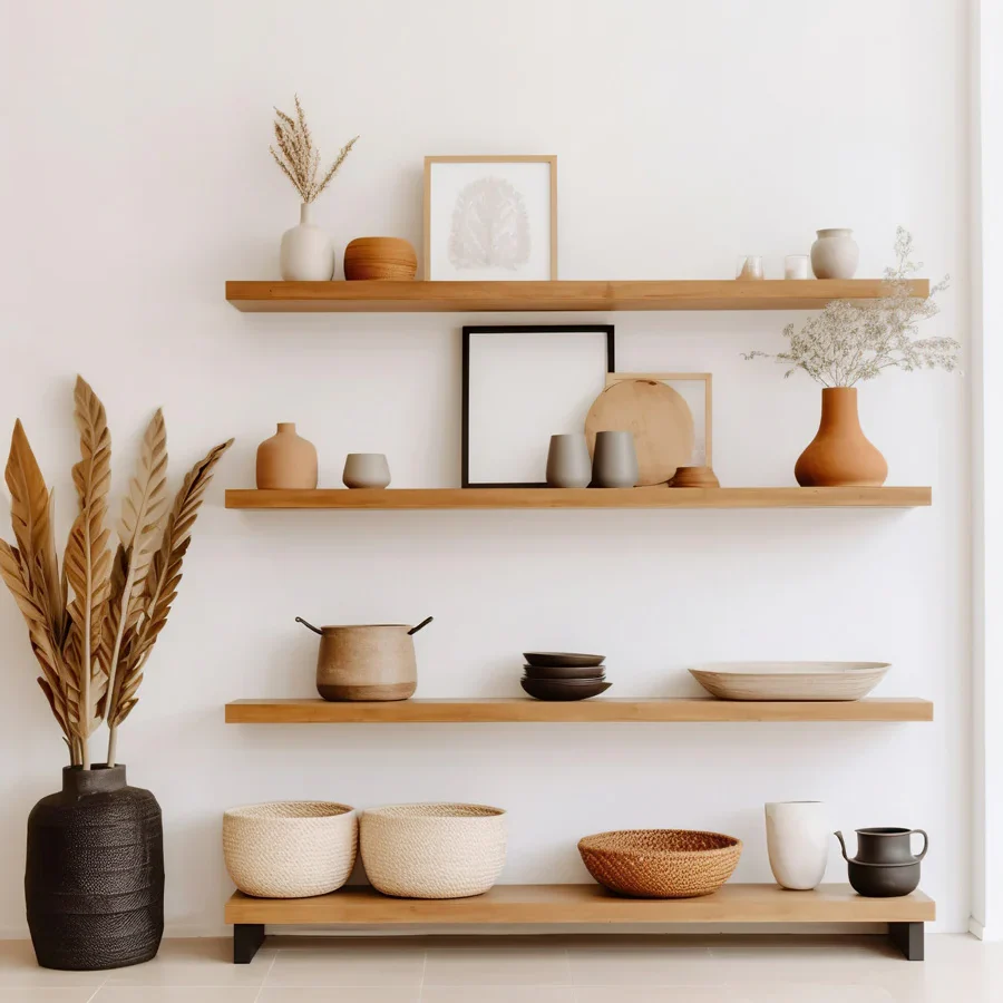 floating shelves, wall shelves, floating shelves kitchen, hardwood shelves, shelf organization, floating bookshelves, bookcase,