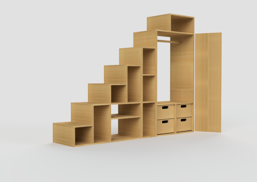 under stair storage, loft stairs, tiny home stairs, DIY loft stairs