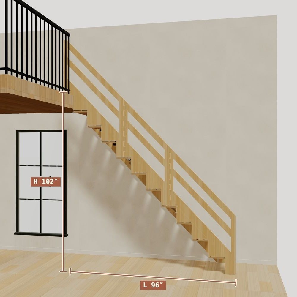The 8.5 ft base model bamboo folding stair, set against a wall on the right