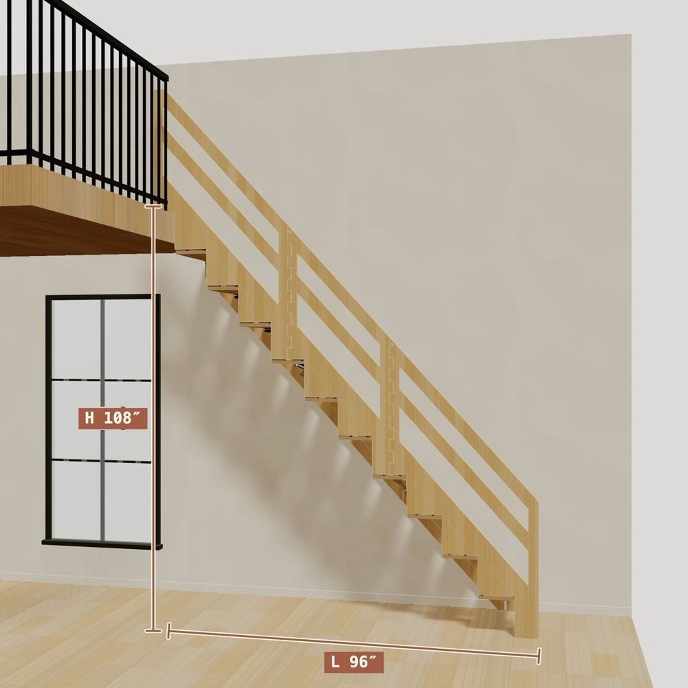 The 9 ft base model bamboo folding stair, set against a wall on the right