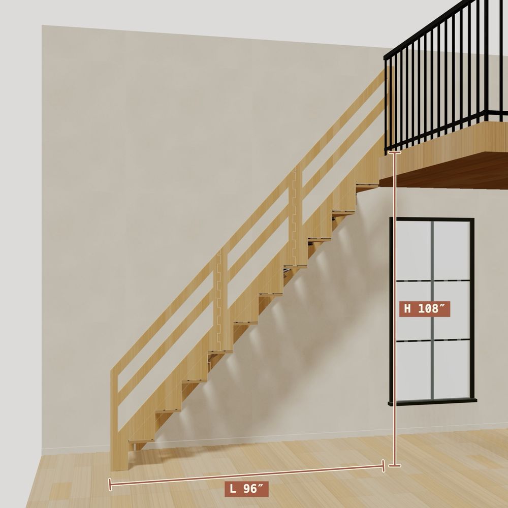 The 9 ft base model bamboo folding stair, 108 inches high and 96 inches long