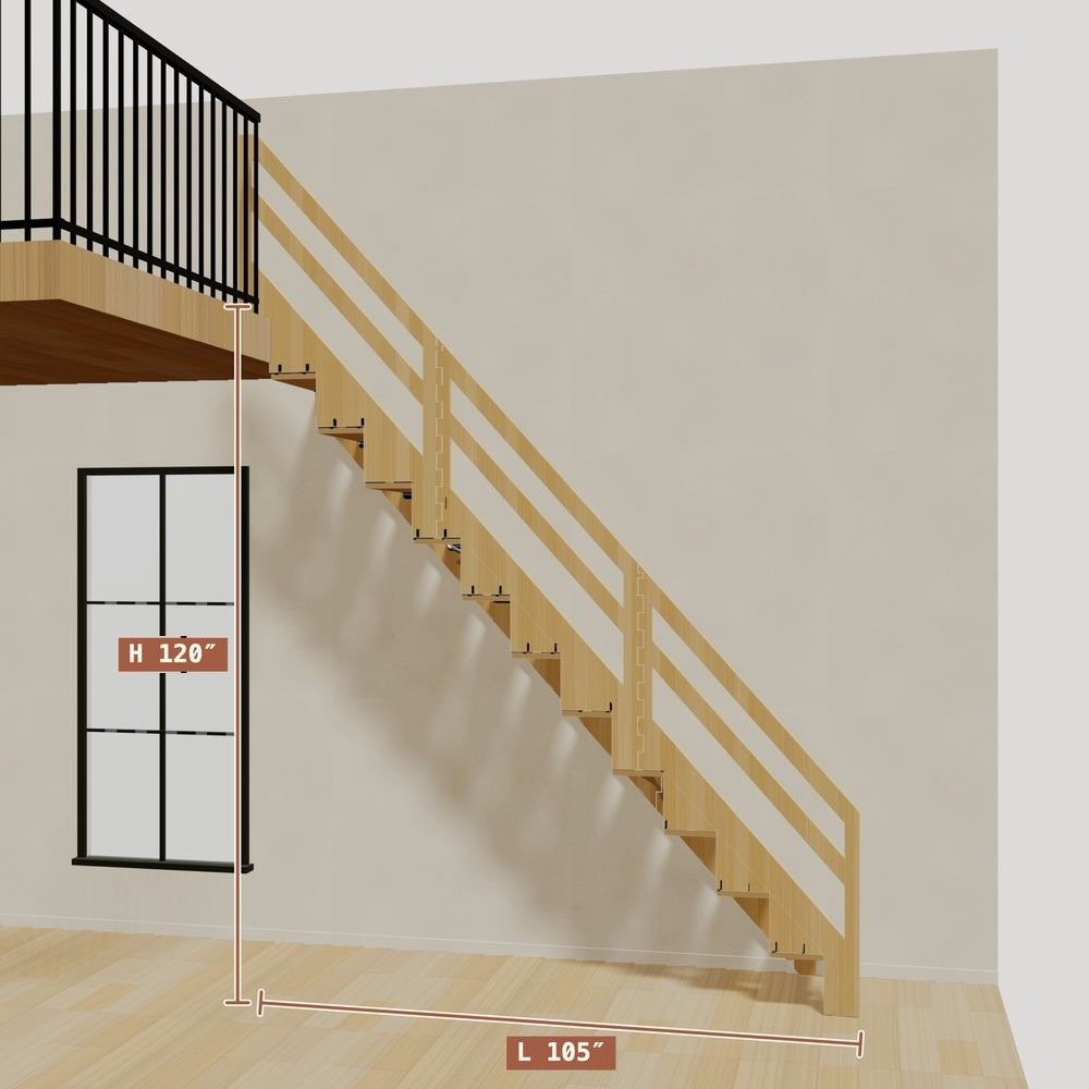 The 10 ft base model bamboo folding stair, set against a wall on the right