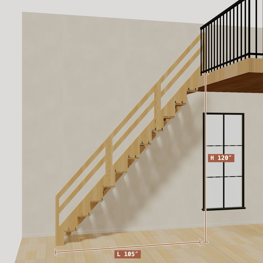 The 10 ft base model bamboo folding stair, 120 inches high and 105 inches long