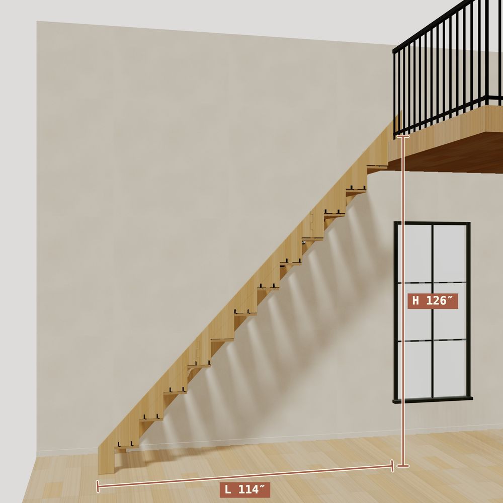 The 10.5 ft base model bamboo folding stair without railing, 126 inches high and 114 inches long