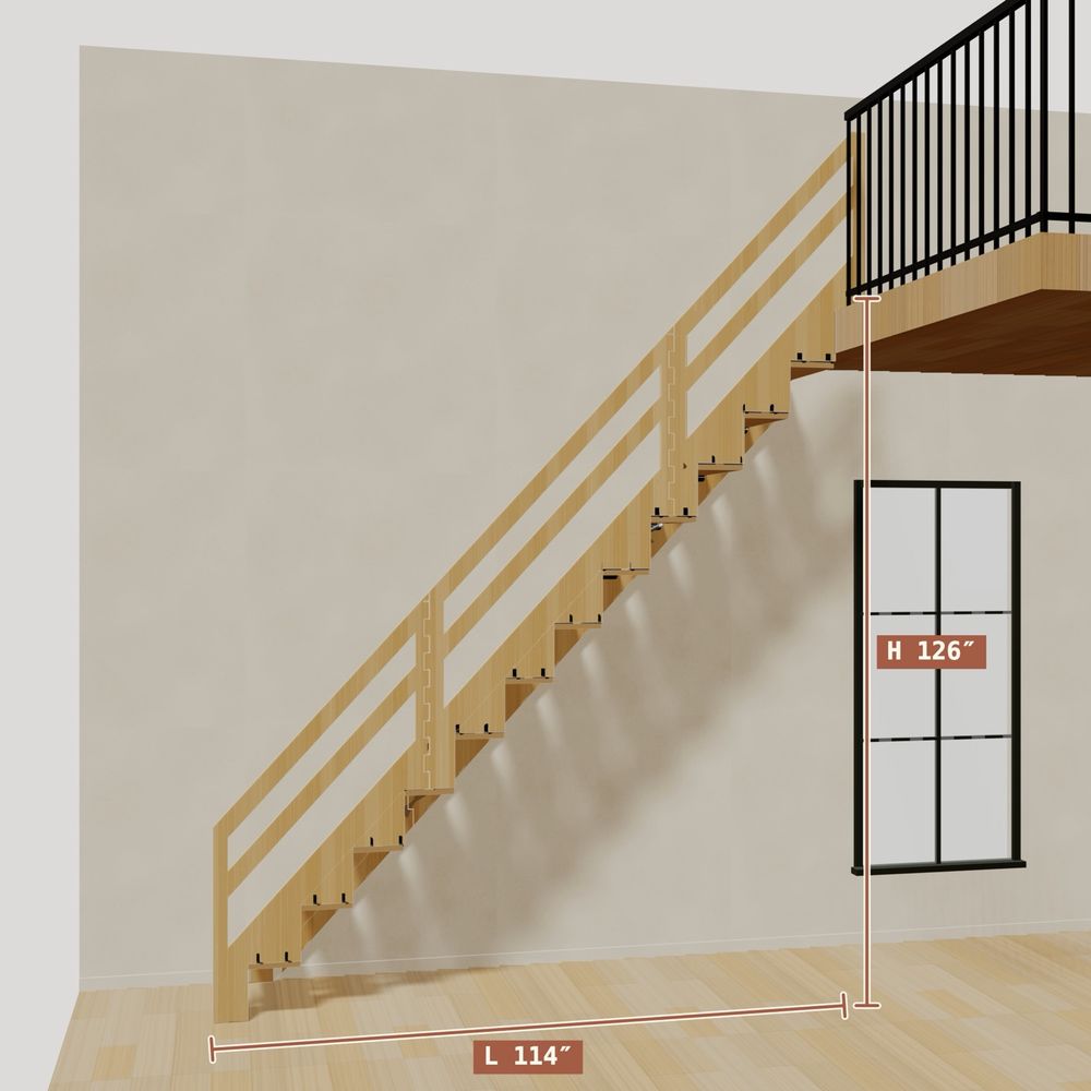 The 10.5 ft base model bamboo folding stair, 126 inches high and 114 inches long
