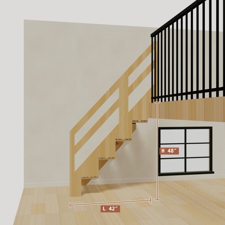 The 4 ft base model bamboo folding stair, 48 inches high and 42 inches long