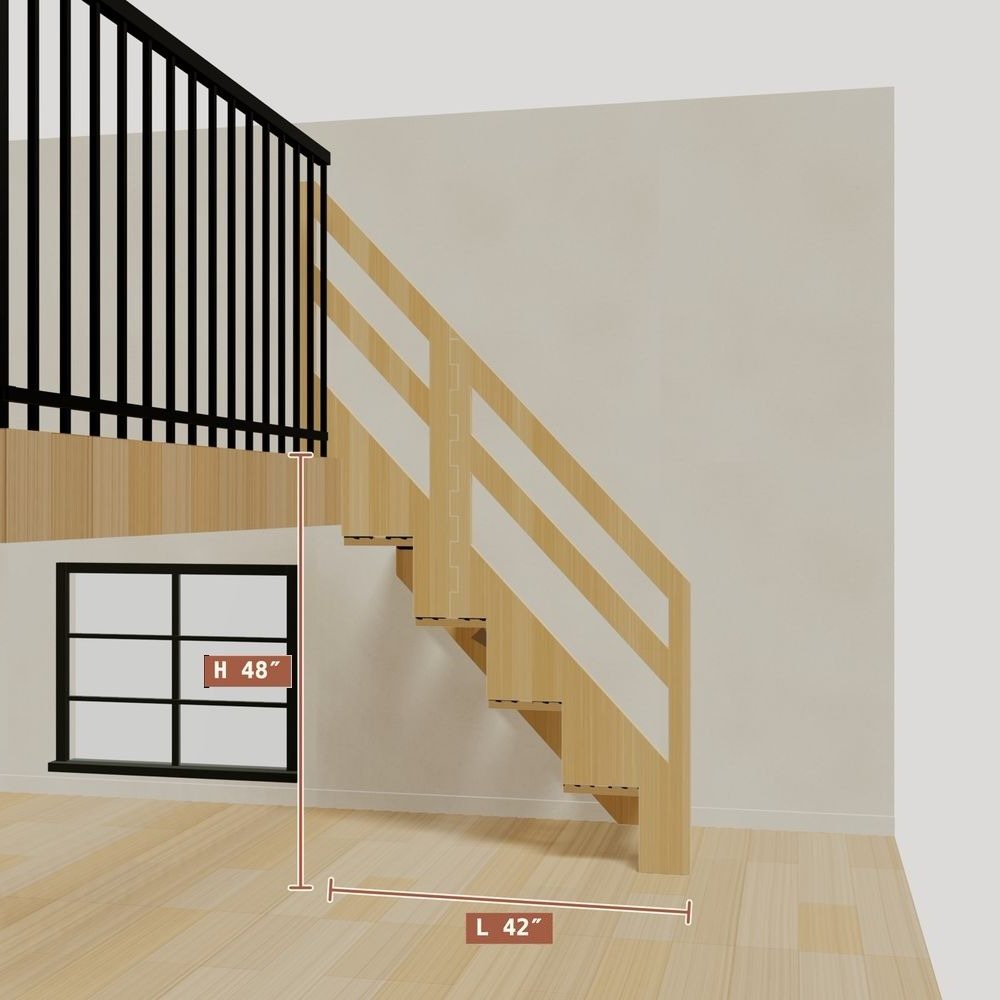 The 4 ft base model bamboo folding stair, set against a wall on the right