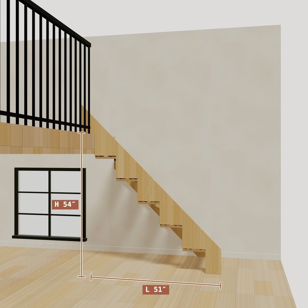 The 4.5 ft base model bamboo folding stair without railing, set against a wall on the right