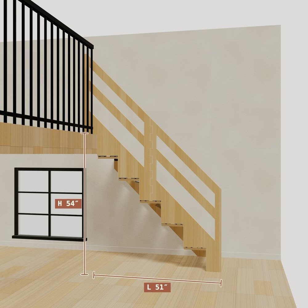 The 4.5 ft base model bamboo folding stair, set against a wall on the right