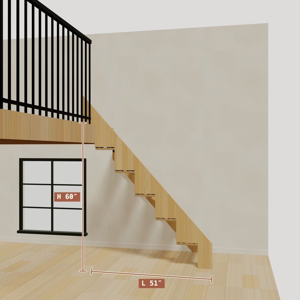 The 5 ft base model bamboo folding stair without railing, set against a wall on the right