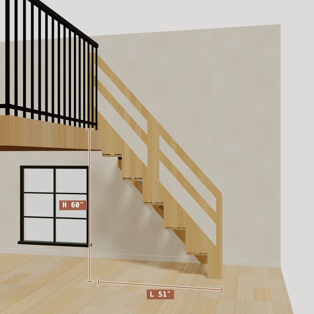 The 5 ft base model bamboo folding stair, set against a wall on the right