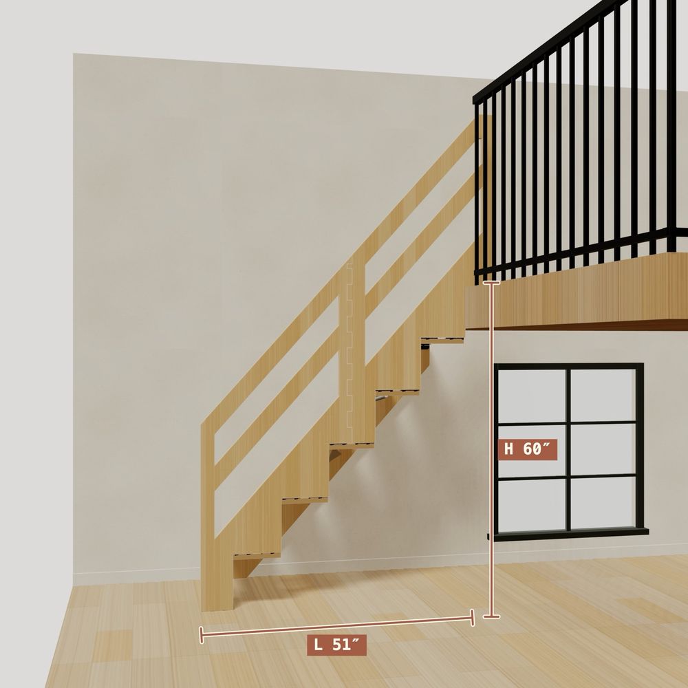 The 5 ft base model bamboo folding stair, 60 inches high and 51 inches long