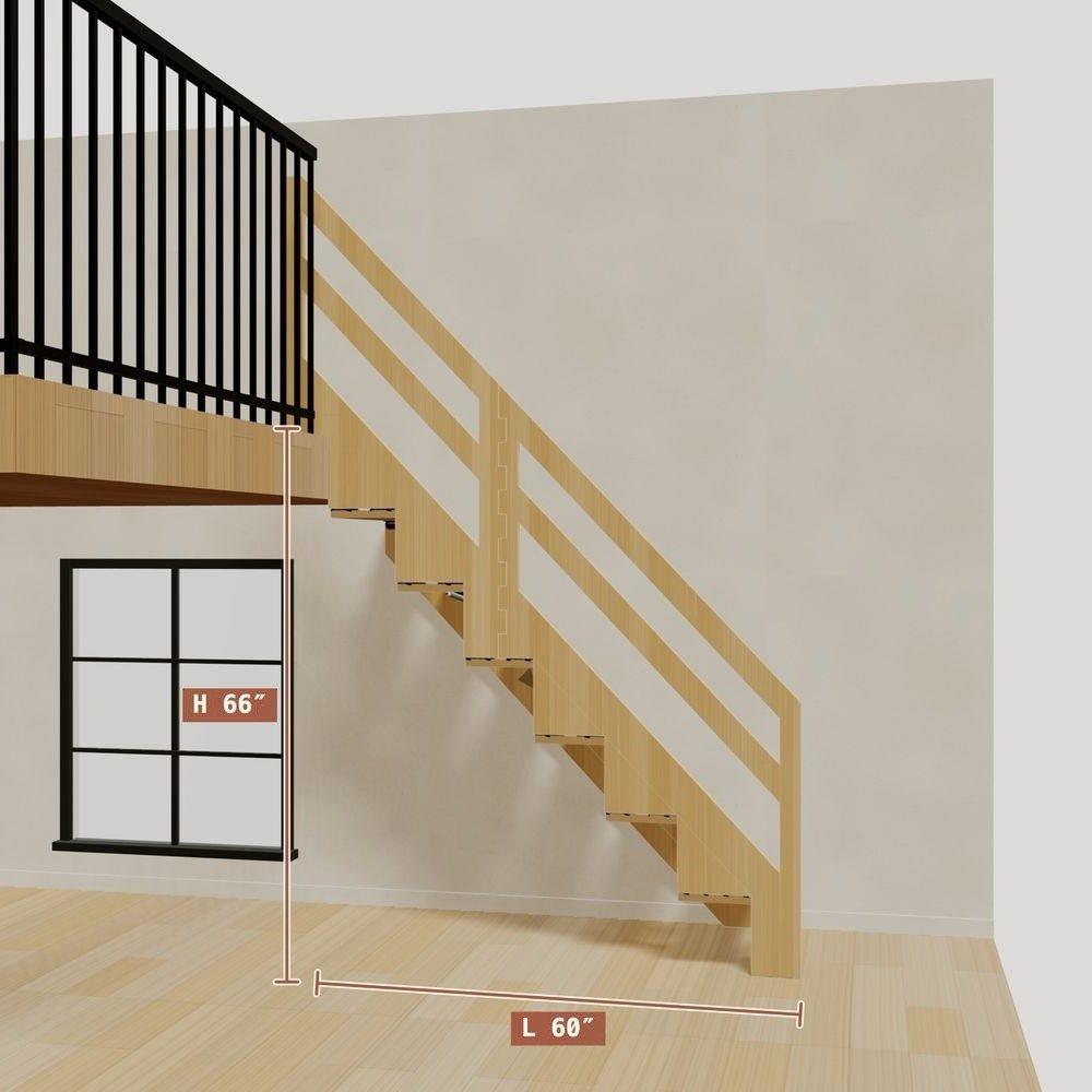 The 5.5 ft base model bamboo folding stair, set against a wall on the right