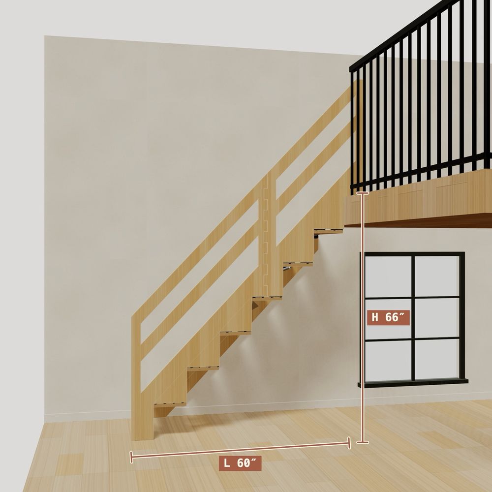 The 5.5 ft base model bamboo folding stair, 66 inches high and 60 inches long