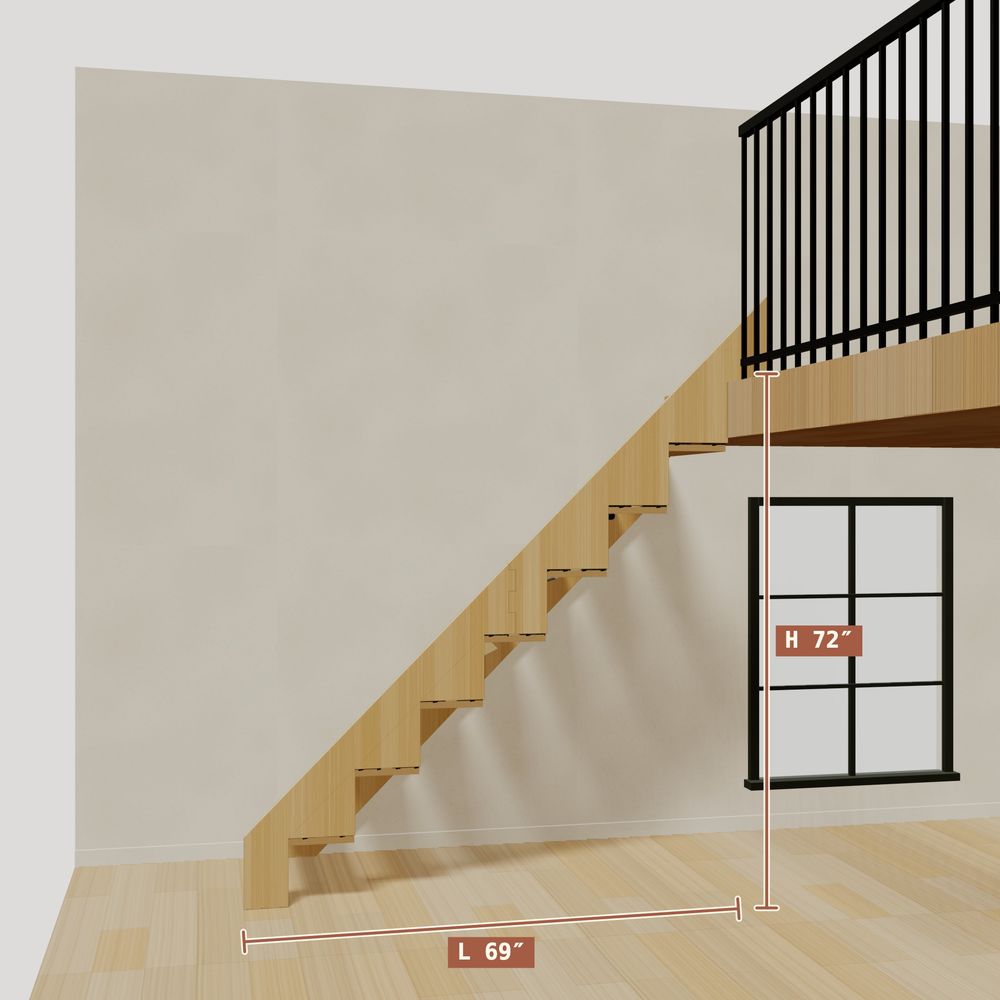 The 6 ft base model bamboo folding stair without railing, 72 inches high and 69 inches long
