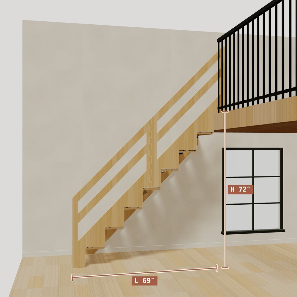 The 6 ft base model bamboo folding stair, 72 inches high and 69 inches long