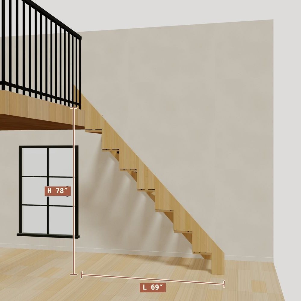 The 6.5 ft base model bamboo folding stair without railing, set against a wall on the right