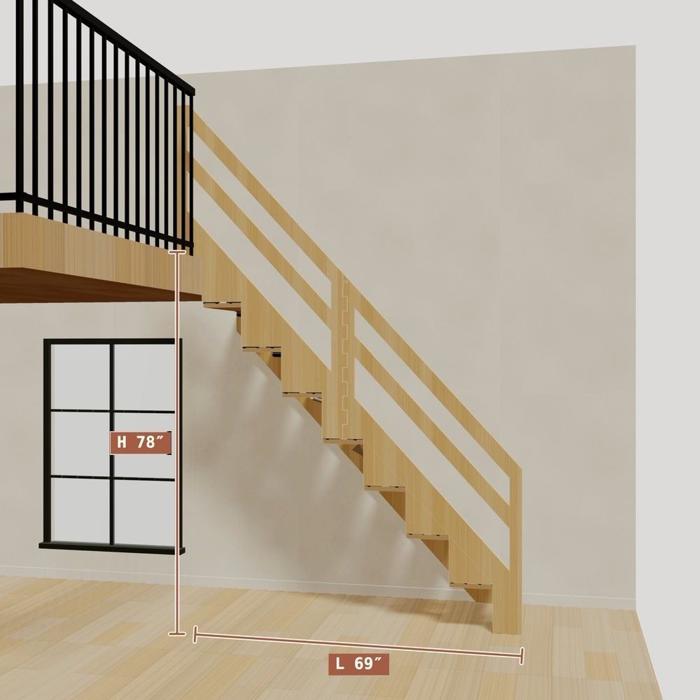 The 6.5 ft base model bamboo folding stair, set against a wall on the right
