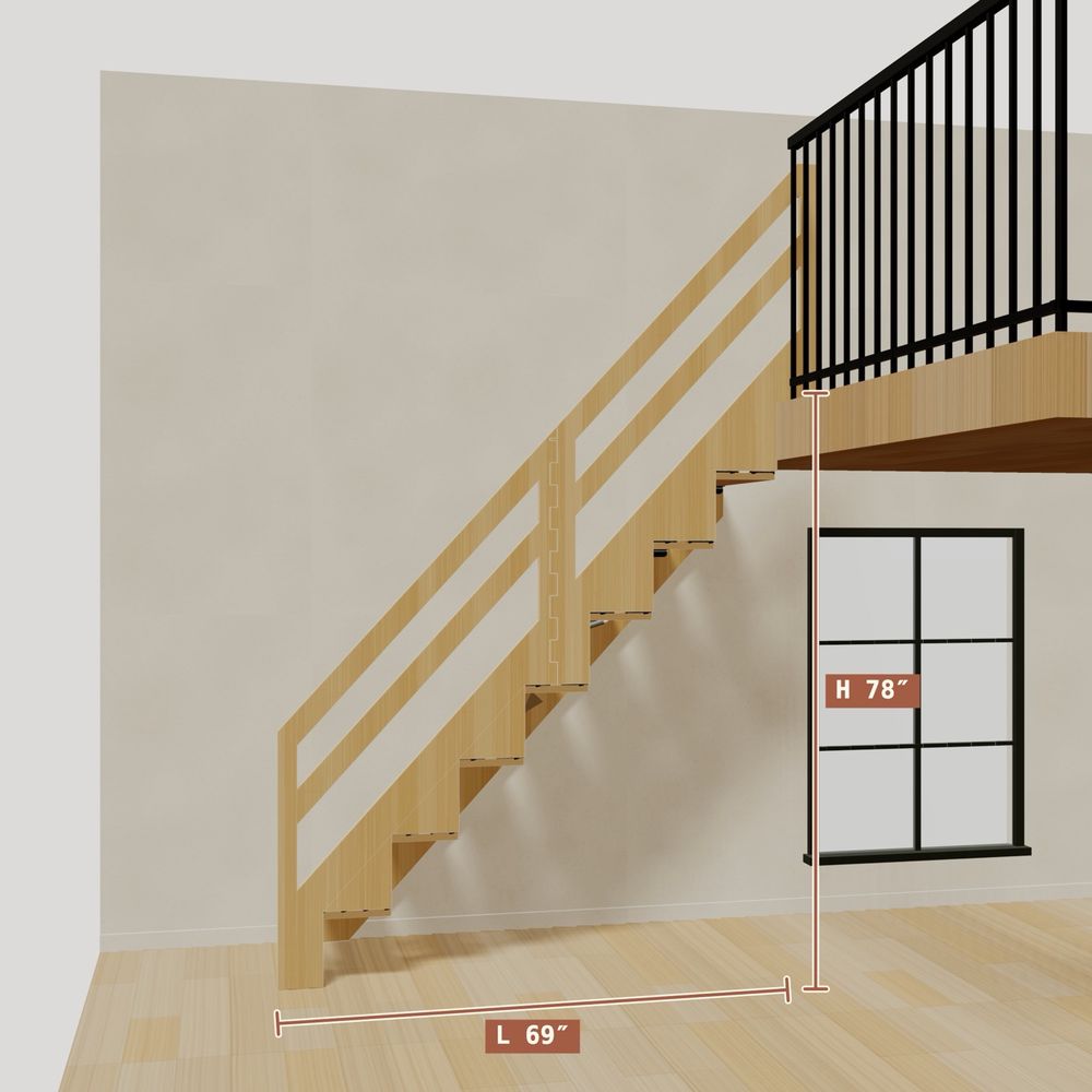The 6.5 ft base model bamboo folding stair, 78 inches high and 69 inches long