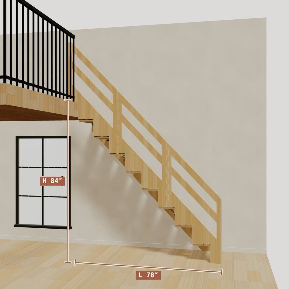 The 7 ft base model bamboo folding stair, set against a wall on the right