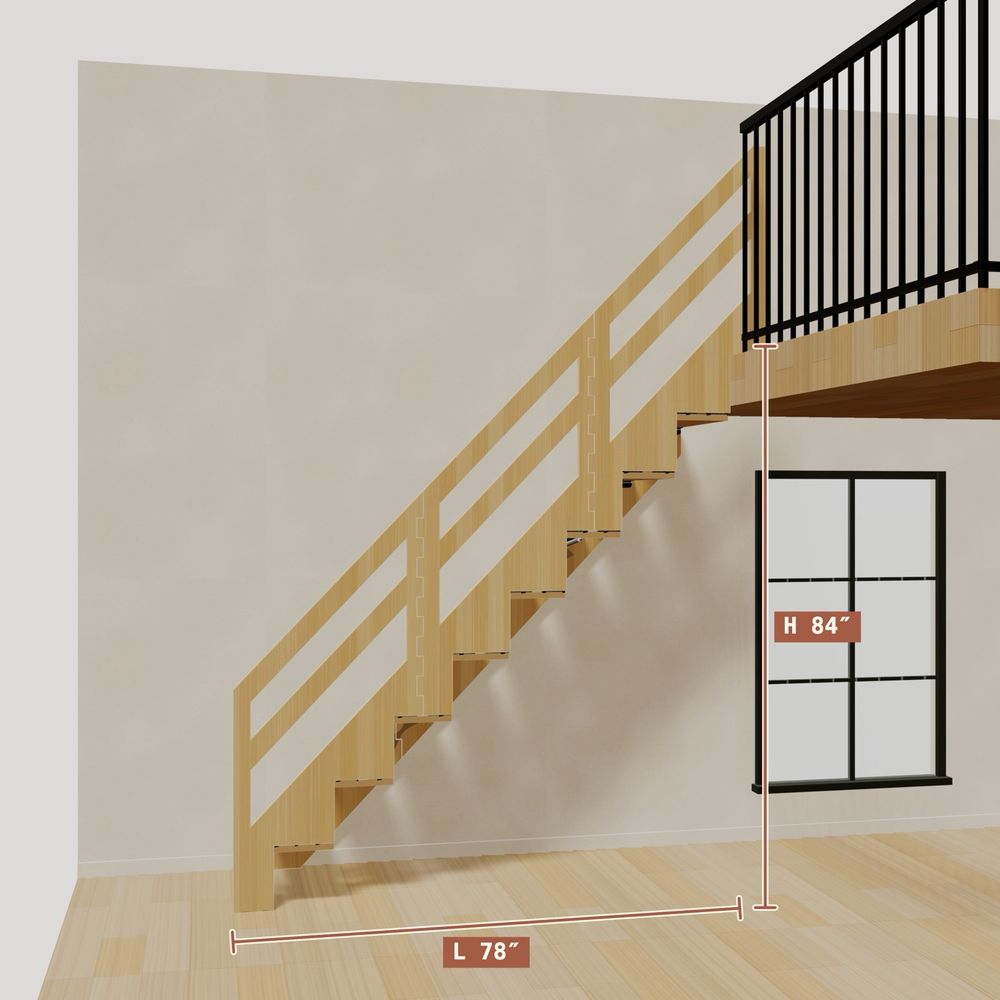 The 7 ft base model bamboo folding stair, 84 inches high and 78 inches long