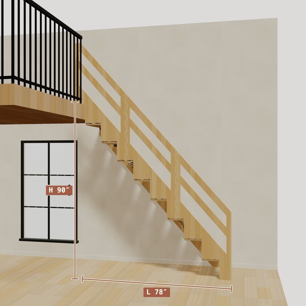 The 7.5 ft base model bamboo folding stair, set against a wall on the right