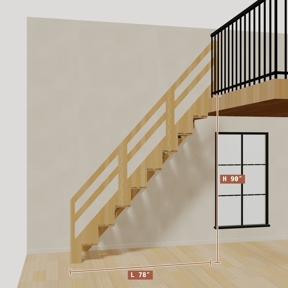 The 7.5 ft base model bamboo folding stair, 90 inches high and 78 inches long